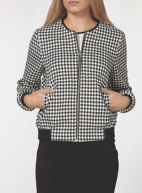 Monochrome Gingham Bomber Jacket